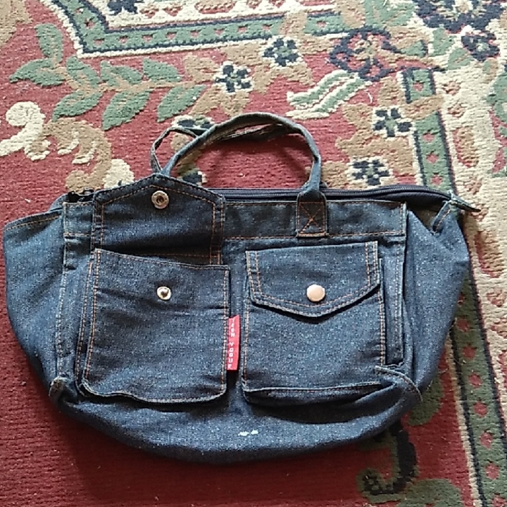 Denim Tote Bag with Pockets